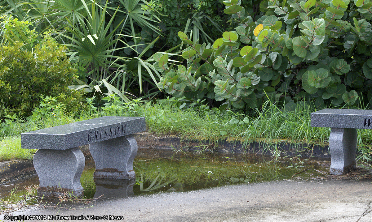 The concrete LC-34 launch pedestal at Cape Canaveral, preserved as an Apollo 1 memorial site.