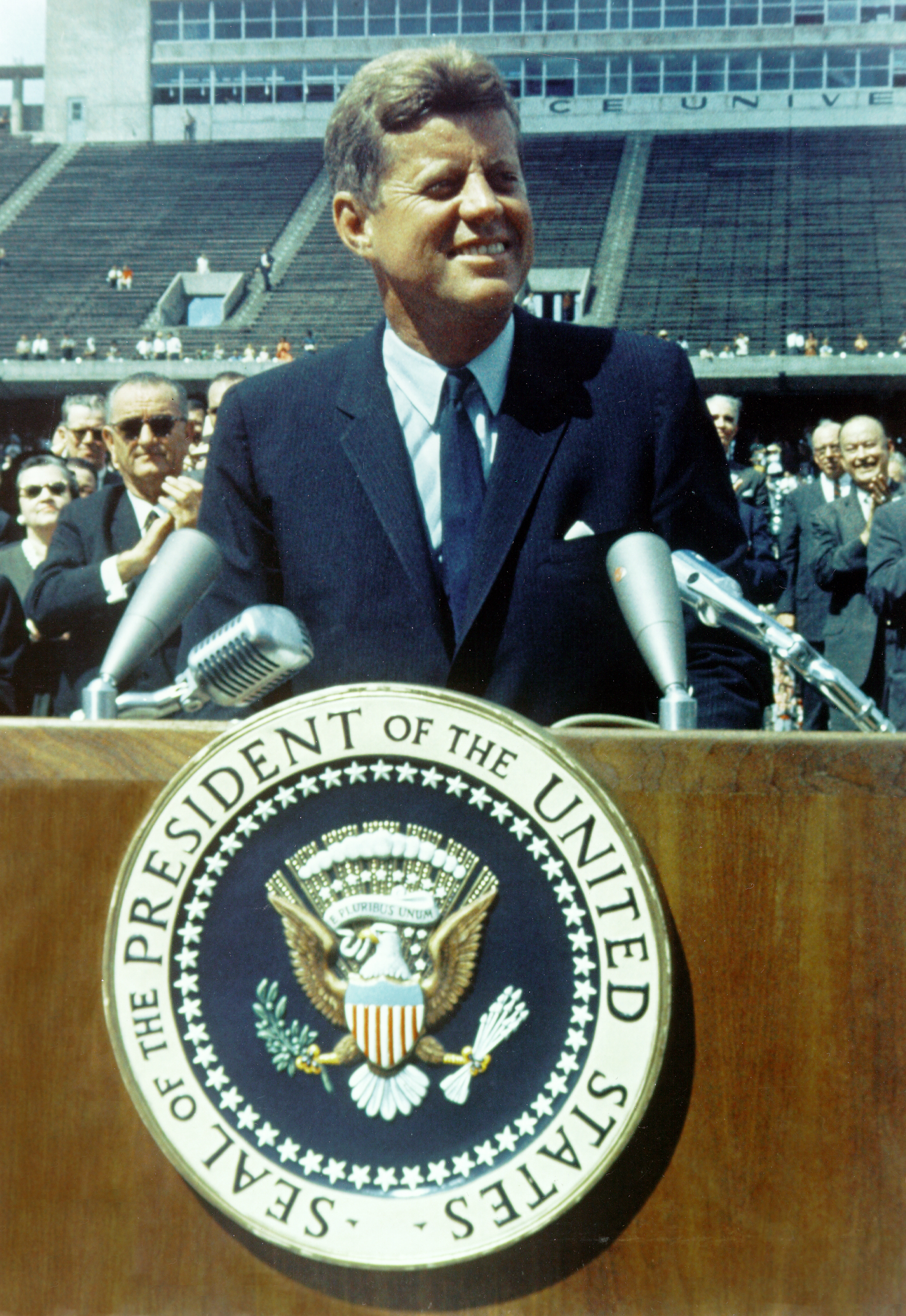 John F. Kennedy delivers the 'We choose to go to the Moon' speech at Rice University, September 1962.